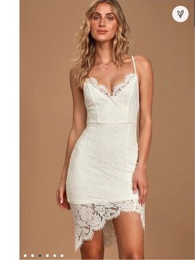 LULUS White Lace Asymmetrical Slip Dress